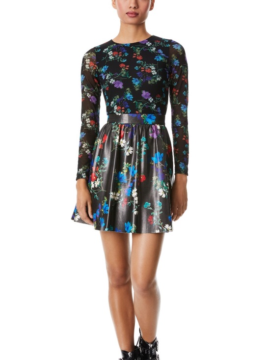 Alice + Olivia Dresses & Skirts - Alice + Olivia Faux Leather Mesh
Long Sleeve Black Floral Mini Dress - Size 4
